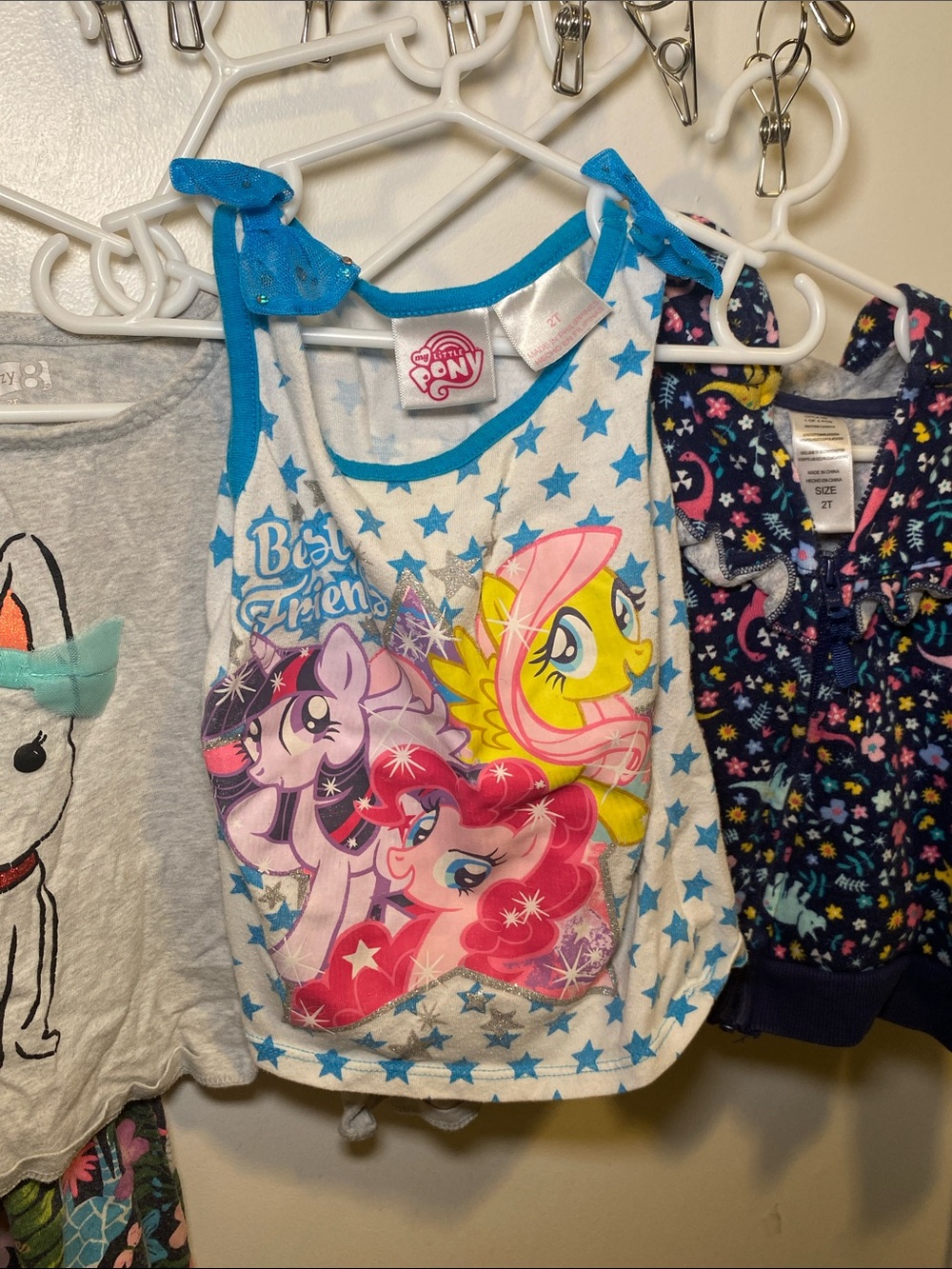 2T-3T Little Pony Pajama top, floral dress, blue jacket, dog grey top - Picture 4 of 6